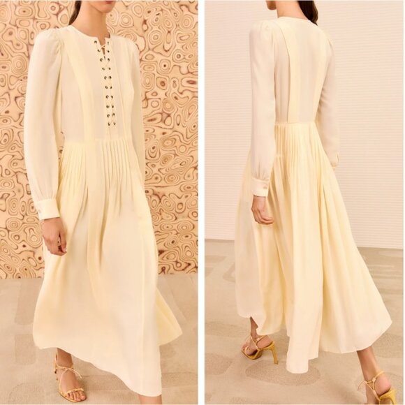 Ulla Johnson Dresses & Skirts - BEST Ulla Johnson Veria Lace Front Midi Dress - Cowrie Cream Silk Lace Up